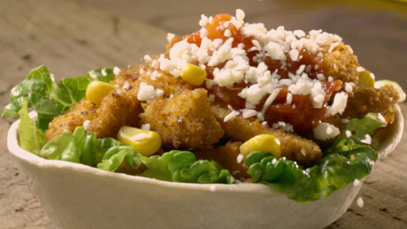 Crispy Chicken and Cheese Tortilla Bowls